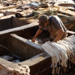 Préparation du cuir dans une tannerie de Marrakech, traitement des peaux